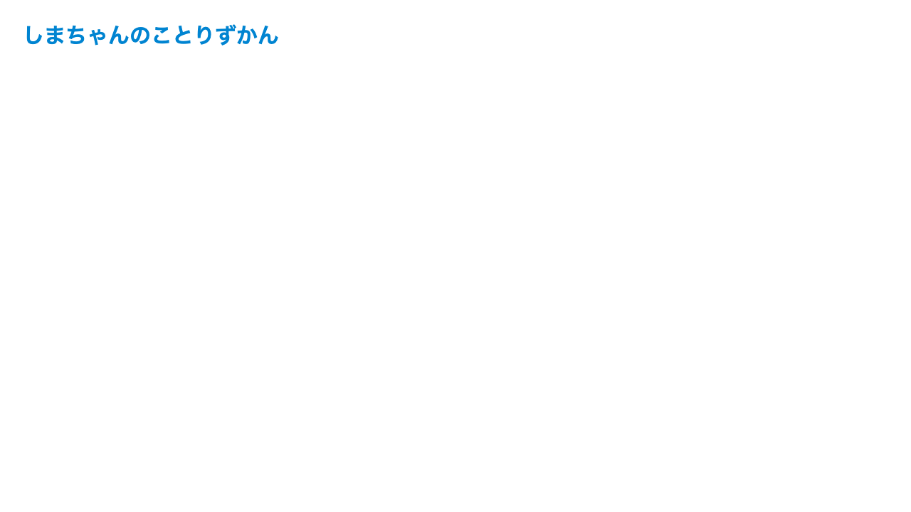 白い画面の左上に「しまちゃんのことりずかん」という青くて大きな太字の見出しが表示されている