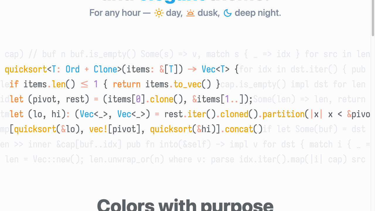 VSCodeのエディタ画面。薄いベージュ色の背景に、やわらかい色合いの文字でコードが表示されている