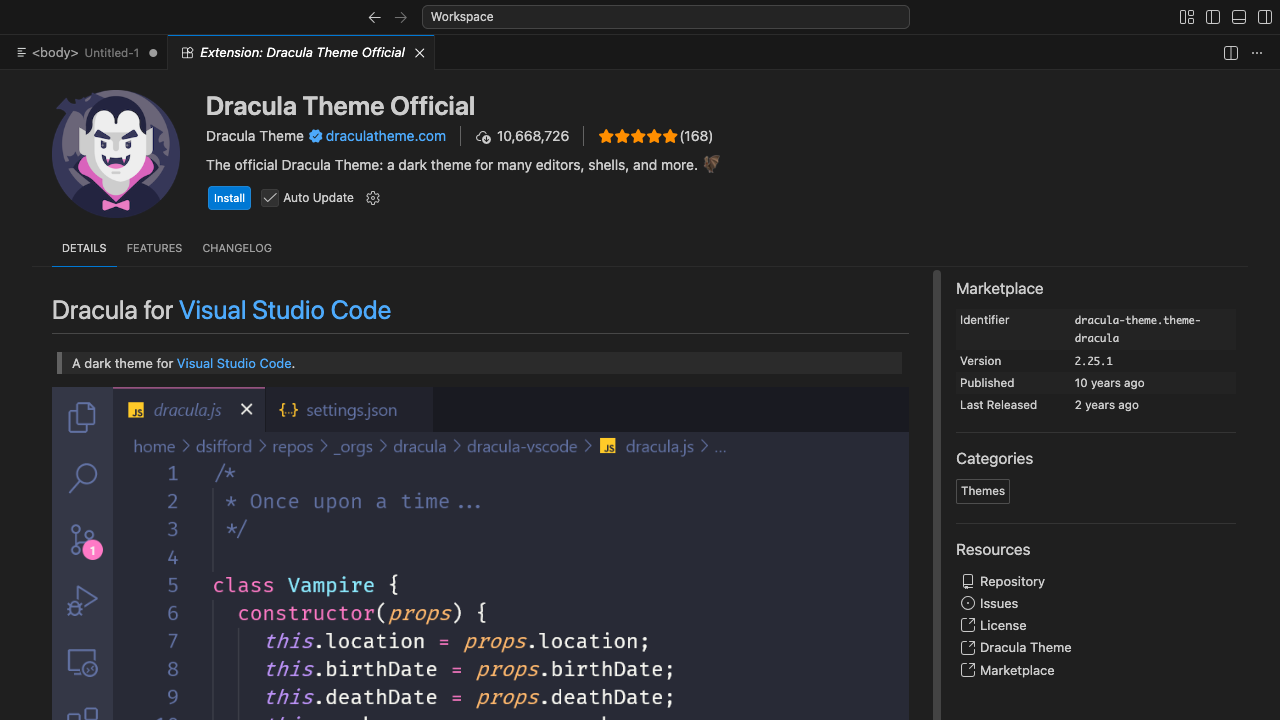 VSCodeのエディタ画面。濃い紫がかった暗い背景に、ピンクや黄色、緑の文字がくっきりと浮かび上がっている