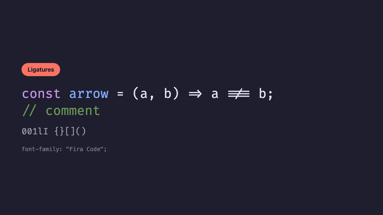A sample of the same code displayed in a coding font where arrow ligatures appear smoothly