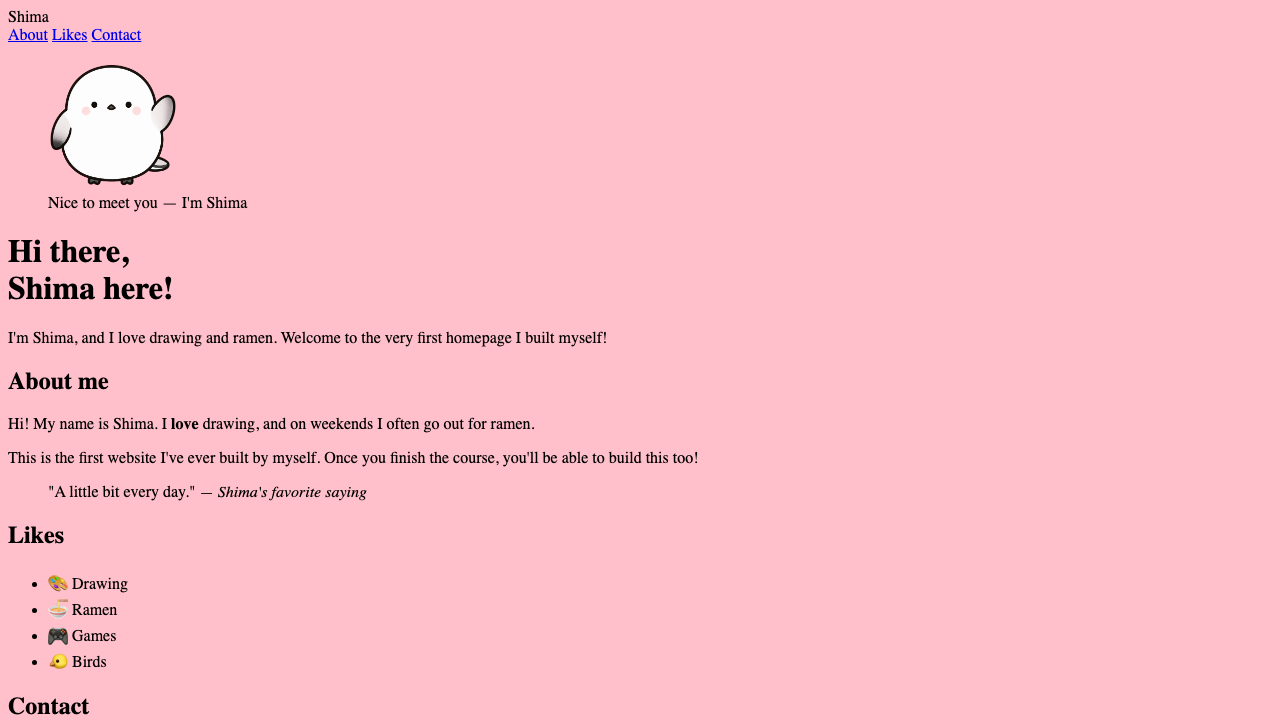 Browser view. The whole page’s background has turned pink